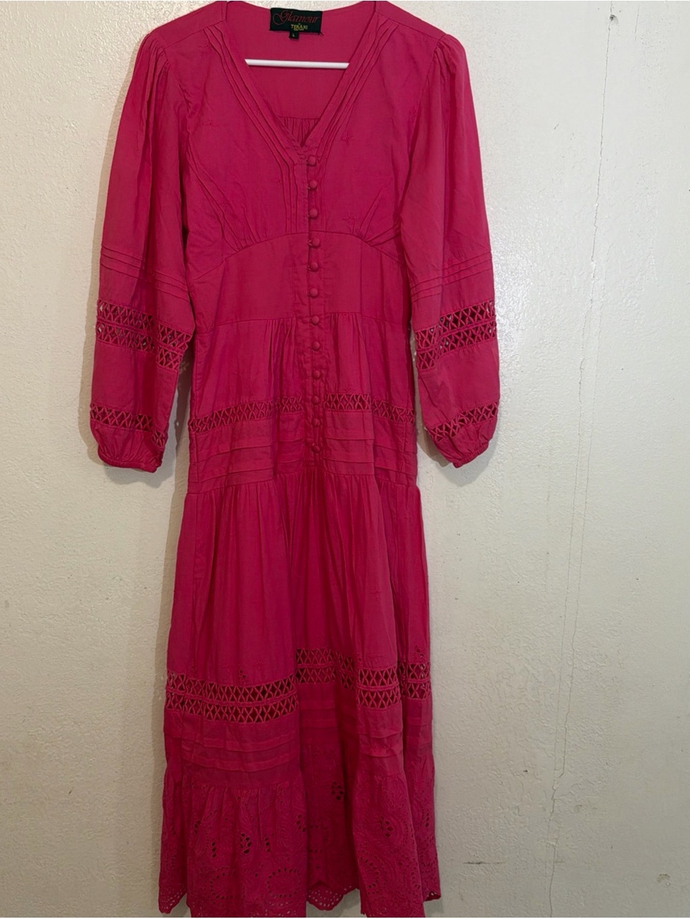 Women's Pink Long Sleeve Boho Maxi Dress